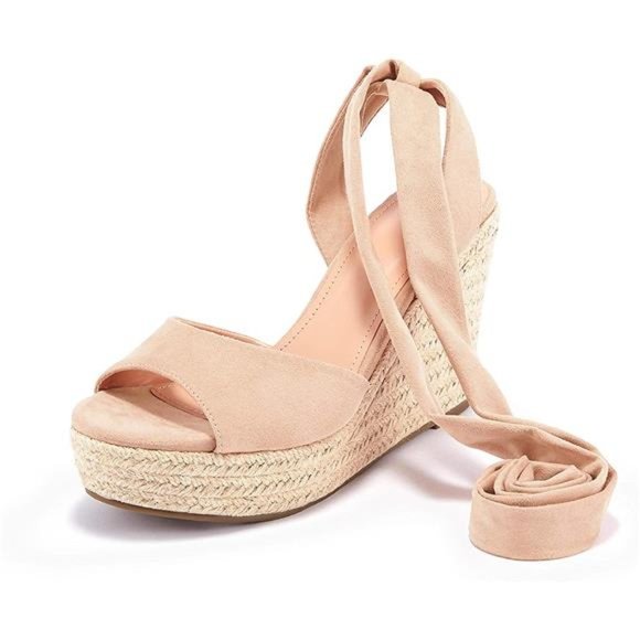 Women Espadrilles Wedges Sandals Heels Open Toe Tie Lace Up Platform Ankle Strap - Picture 5 of 6
